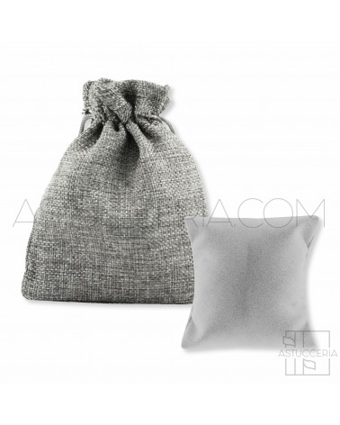 Sacchetti Regalo Di Juta Doppio Laccio 12x15cm Con Cuscino Di Velluto 20pz Grigio