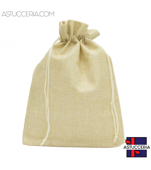 Sacchetti Regalo Di Juta Doppio Laccio 17x23cm 20pz Beige