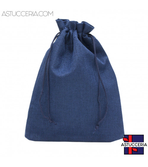 Sacchetti Regalo Di Juta Doppio Laccio 17x23cm 20pz Blu Denim
