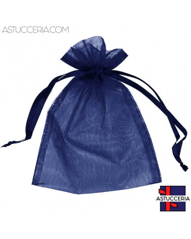 Sacchetti Regalo Di Organza Doppio Laccio 10x15cm 100pz Blu