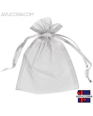 Sacchetti Regalo Di Organza Doppio Laccio 10x15cm 100pz Grigio