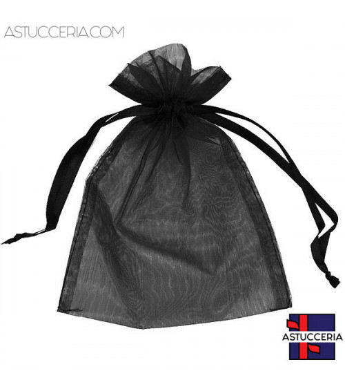 Sacchetti Regalo Di Organza Doppio Laccio 10x15cm 100pz Nero