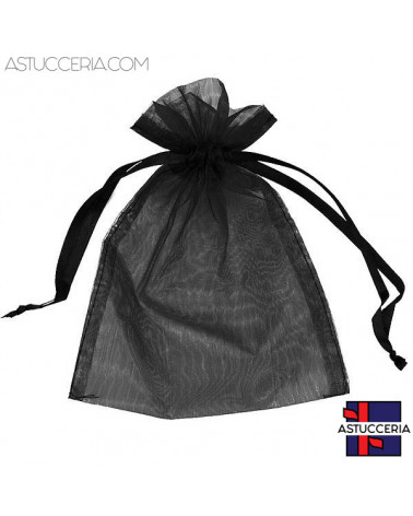 Sacchetti Regalo Di Organza Doppio Laccio 10x15cm 100pz Nero