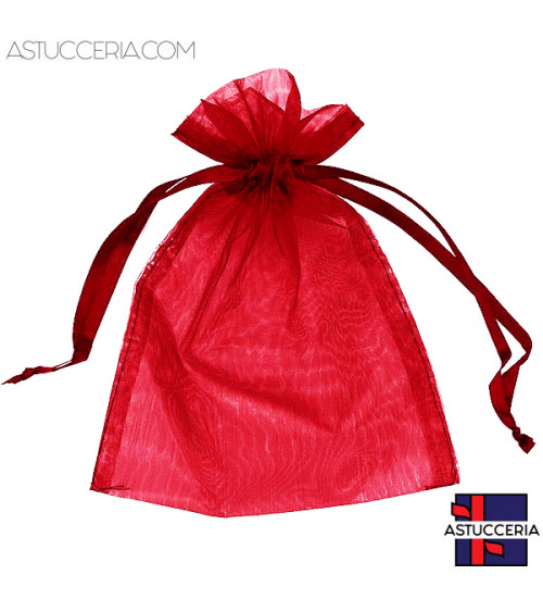 Sacchetti Regalo Di Organza Doppio Laccio 10x15cm 100pz Rosso
