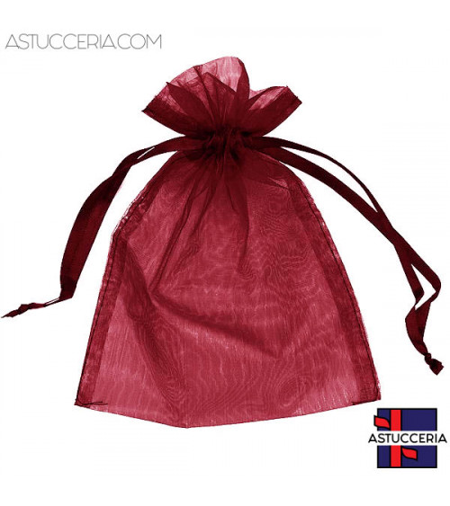Sacchetti Regalo Di Organza Doppio Laccio 10x15cm 100pz Rosso Bordeaux
