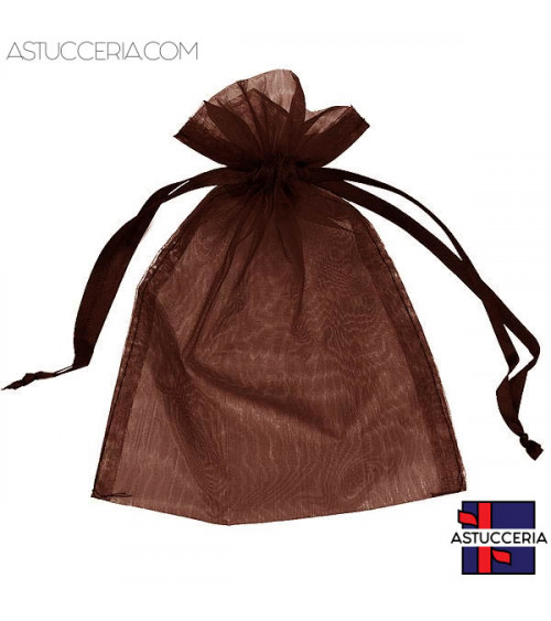Sacchetti Regalo Di Organza Doppio Laccio 13x18cm 100pz Marrone
