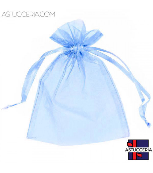 Sacchetti Regalo Di Organza Doppio Laccio 17x23cm 100pz Celeste