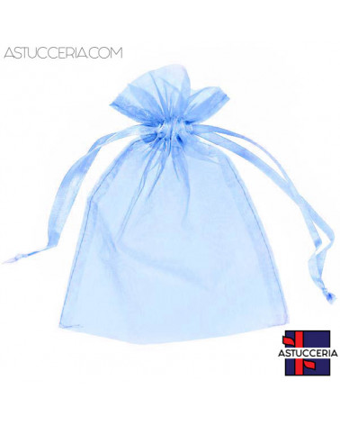 Sacchetti Regalo Di Organza Doppio Laccio 17x23cm 100pz Celeste