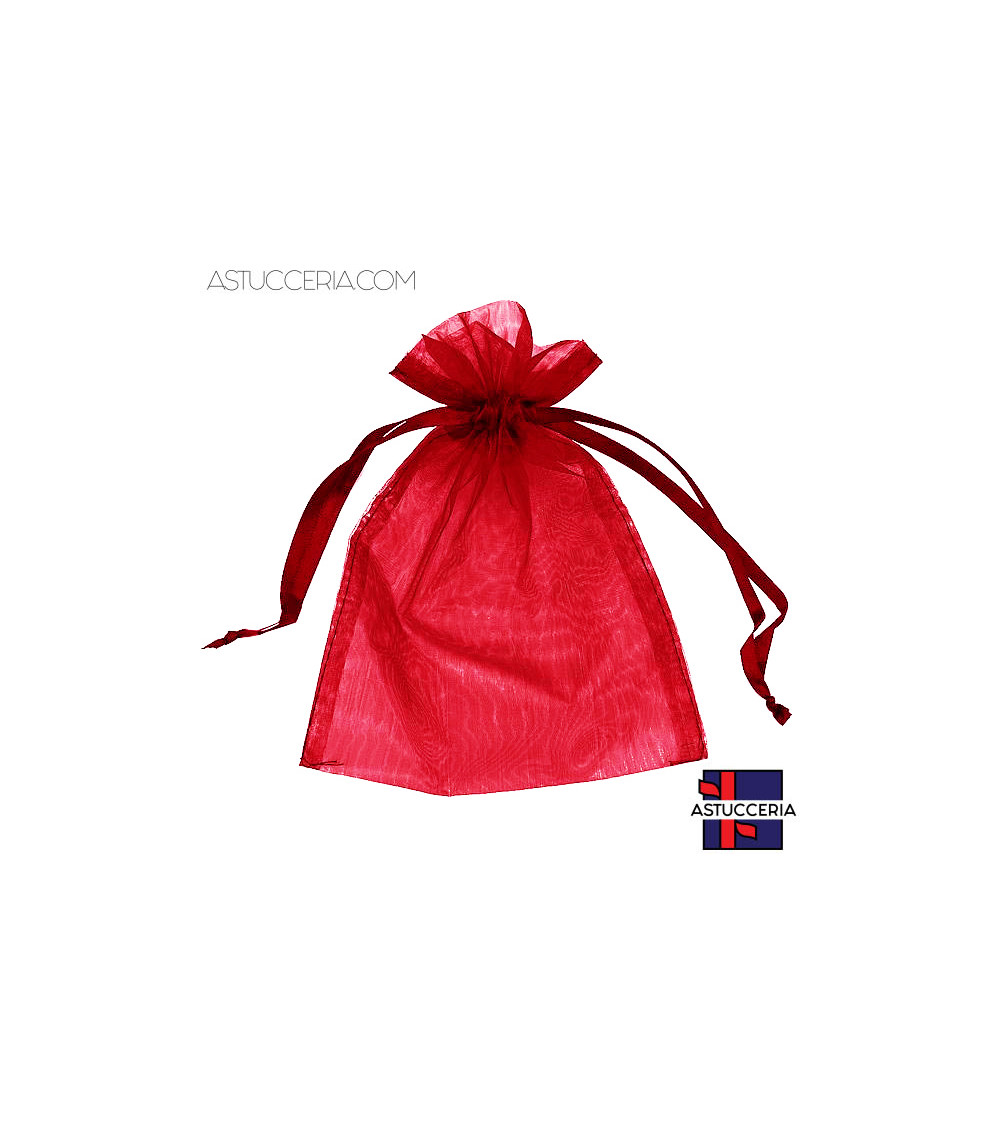 Sacchetti Regalo Di Organza Doppio Laccio 17x23cm 100pz Rosso