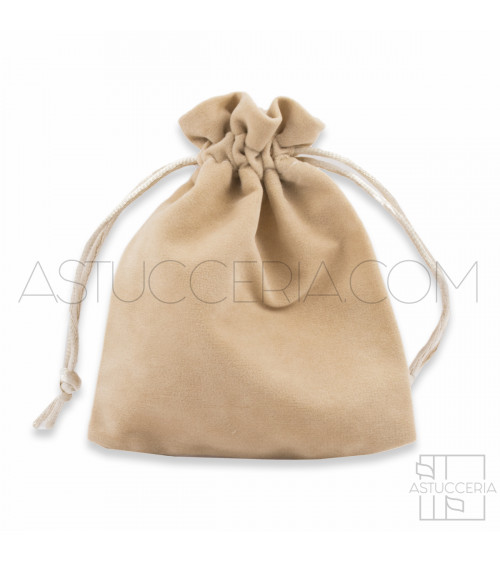 Sacchetti Regalo Di Velluto Doppio Laccio 10x12cm 20pz Beige