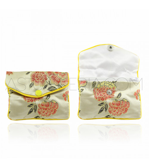 Sacchetti Regalo Pochette Di Raso Ricamato Con Zip 7x8cm 12 pezzi Beige