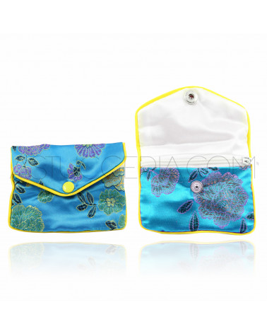 Sacchetti Regalo Pochette Di Raso Ricamato Con Zip 7x8cm 12 pezzi Celeste