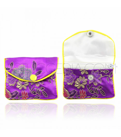 Sacchetti Regalo Pochette Di Raso Ricamato Con Zip 7x8cm 12 pezzi Viola