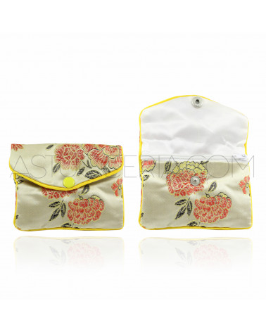 Sacchetti Regalo Pochette Di Raso Ricamato Con Zip 8x10cm 12 pezzi Beige