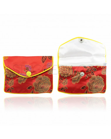 Sacchetti Regalo Pochette Di Raso Ricamato Con Zip 8x10cm 12 pezzi Rosso