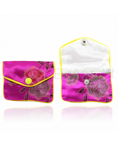 Sacchetti Regalo Pochette Di Raso Ricamato Con Zip 9x12cm 12 pezzi Fucsia
