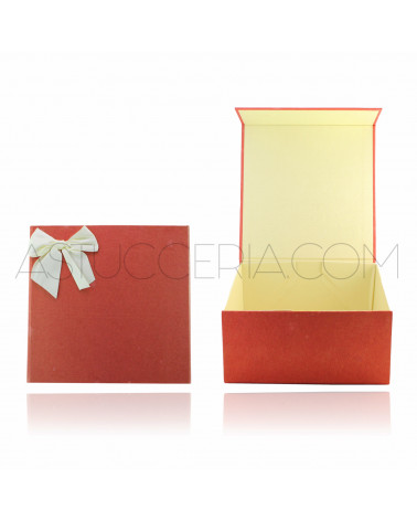 Scatola Regalo Rigida Componibile Chiusura Magnetica Rosso Fiocco Bianco 21x21cm h10cm 3pz