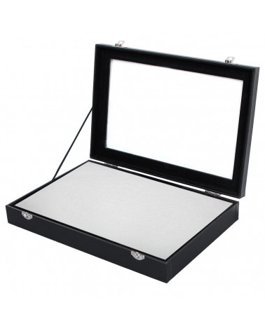 Vassoio Espositore Con Coperchio Di Vetro E Chiusura 30x20x4,5cm Bianco