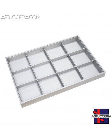 Vassoio Espositore Per Gioielli Linea PREMIERE 350x240x30mm 12 Scomparti Ecopelle Fibra Argento