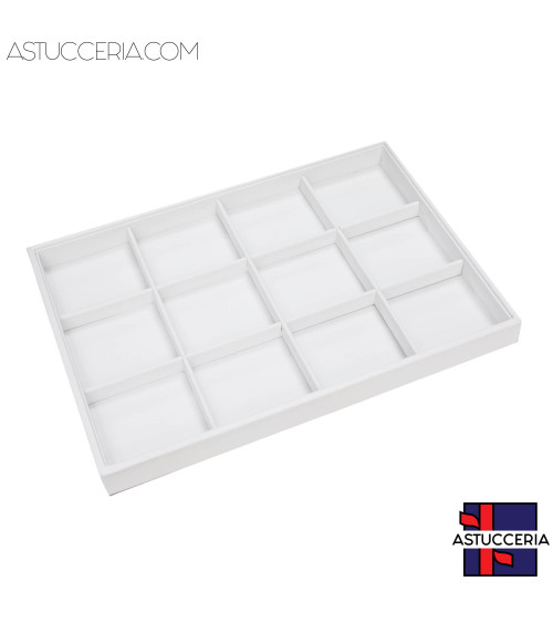 Vassoio Espositore Per Gioielli Linea PREMIERE 350x240x30mm 12 Scomparti Ecopelle Fibra Bianco