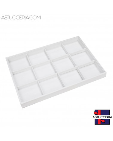 Vassoio Espositore Per Gioielli Linea PREMIERE 350x240x30mm 12 Scomparti Ecopelle Fibra Bianco