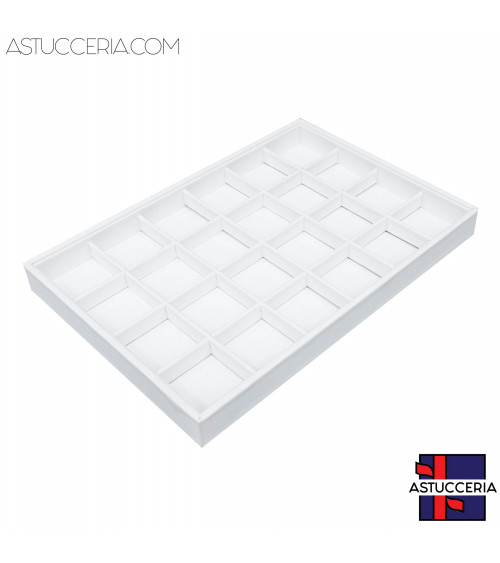 Vassoio Espositore Per Gioielli Linea PREMIERE 350x240x30mm 24 Scomparti Ecopelle Fibra Bianco