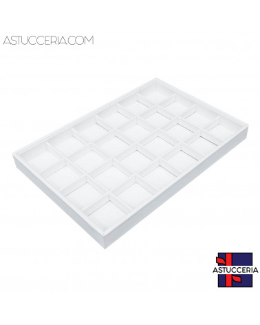 Vassoio Espositore Per Gioielli Linea PREMIERE 350x240x30mm 24 Scomparti Ecopelle Fibra Bianco