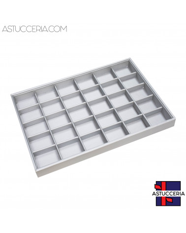Vassoio Espositore Per Gioielli Linea PREMIERE 350x240x30mm 30 Scomparti Ecopelle Argento