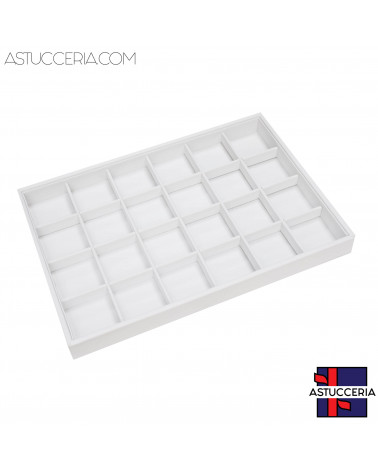 Vassoio Espositore Per Gioielli Linea PREMIERE 350x240x30mm 30 Scomparti Ecopelle Bianco