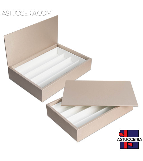 Vassoio Couvette Per Gioielli Linea TOP 260x175x50mm Similpelle Fibra 4 Canaline Beige Oro
