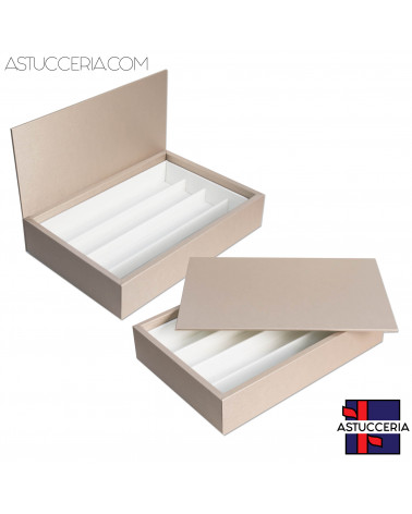 Vassoio Couvette Per Gioielli Linea TOP 260x175x50mm Similpelle Fibra 4 Canaline Beige Oro