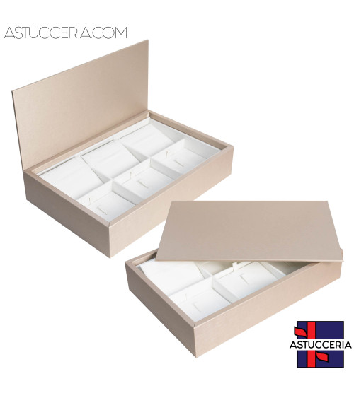 Vassoio Couvette Per Gioielli Linea TOP 260x175x50mm Similpelle Fibra 6 Pattine Beige Oro