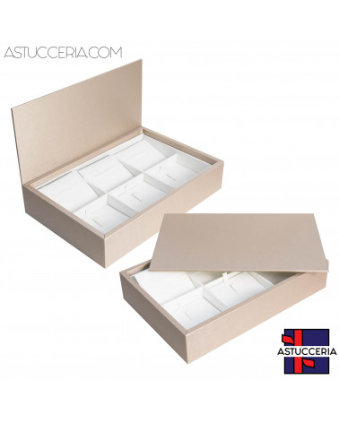 Vassoio Couvette Per Gioielli Linea TOP 260x175x50mm Similpelle Fibra 6 Pattine Beige Oro