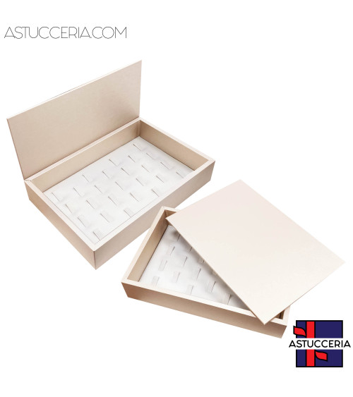 Vassoio Couvette Per Gioielli Linea TOP 260x175x50mm Similpelle Fibra Anelli Beige Oro