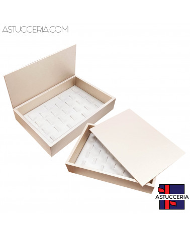 Vassoio Couvette Per Gioielli Linea TOP 260x175x50mm Similpelle Fibra Anelli Beige Oro