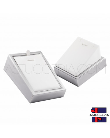 Vetrina Per Gioielleria Linea SILVIA Ecopelle Fibra Porta Collana 7x8cm e 8x10cm Altezza 5,5cm 2 pezzi Argento