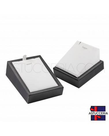 Vetrina Per Gioielleria Linea SILVIA Ecopelle Fibra Porta Collana 7x8cm e 8x10cm Altezza 5,5cm 2 pezzi Nero