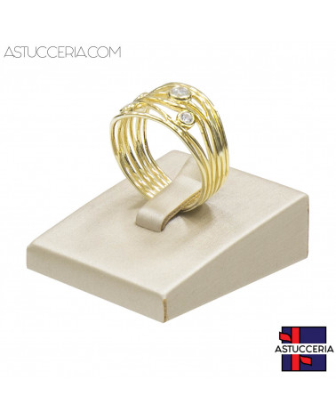 Espositore Per Anelli Linea LUXURY 35x40x15mm 2 pezzi Similpelle Fibra Beige Oro