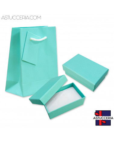 Astuccio In Cartoncino Linea RICCIONE 50x80x30mm 24 pezzi + Shopper Turchese