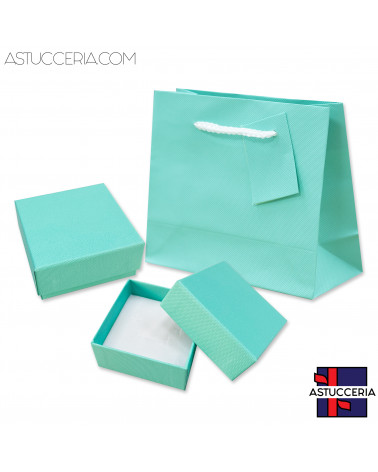 Astuccio In Cartoncino Linea RICCIONE 75x75x35mm 24 pezzi + Shopper Turchese