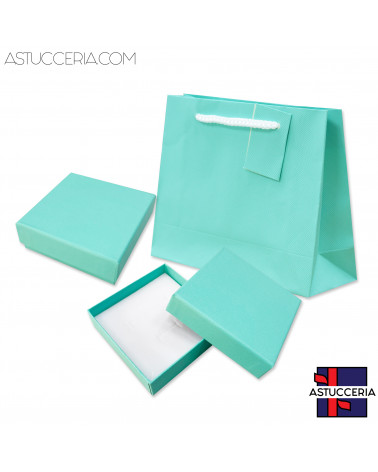 Astuccio In Cartoncino Linea RICCIONE 90x90x30mm 24 pezzi + Shopper Turchese