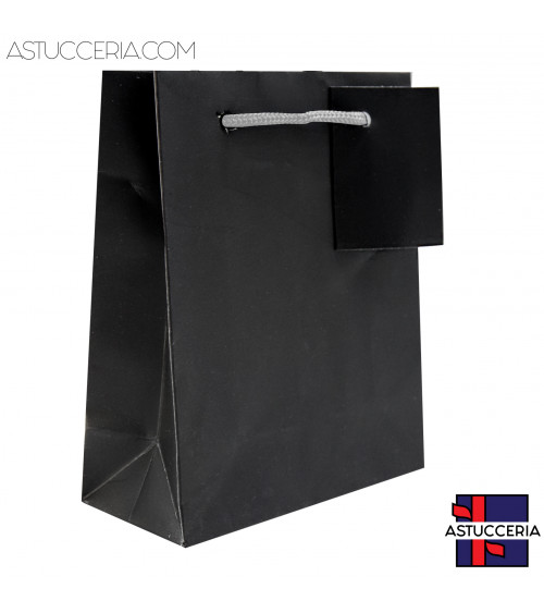 Busta Shopper Di Carta Linea AREZZO 13x15,5x5,5cm 12 pezzi Nero Cordino Bianco