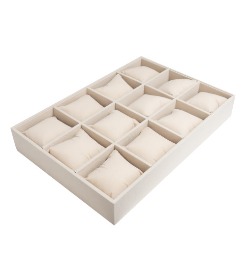 Vassoio Espositore Contenitore Per Gioielli Con Cuscinetti 35x24x5cm 12 Scomparti Microfibra Beige