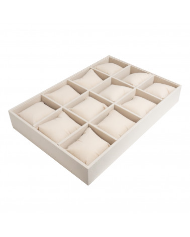 Vassoio Espositore Contenitore Per Gioielli Con Cuscinetti 35x24x5cm 12 Scomparti Microfibra Beige