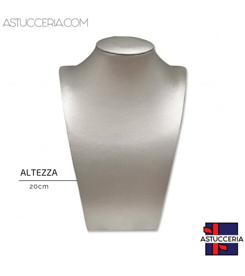 Espositore Per Collane Collo Busto Linea ELITE Altezza 20cm Similpelle Fibra Argento