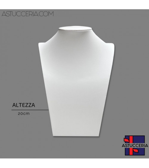 Espositore Per Collane Collo Busto Linea ELITE Altezza 20cm Similpelle Fibra Bianco