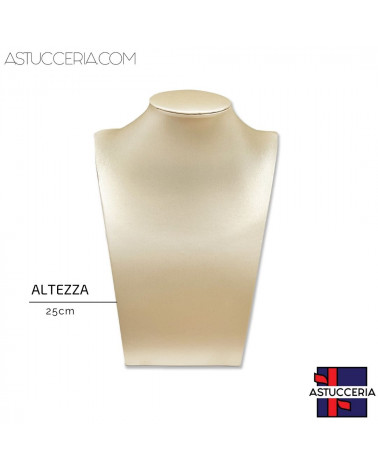 Espositore Per Collane Collo Busto Linea ELITE Altezza 25cm Similpelle Fibra Beige Oro