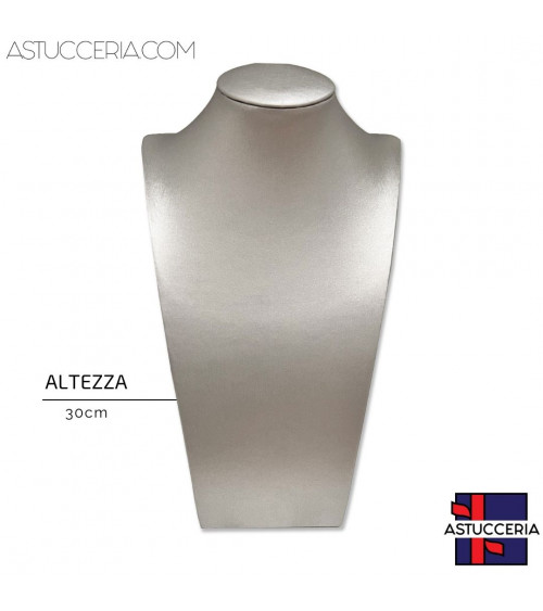 Espositore Per Collane Collo Busto Linea ELITE Altezza 30cm Similpelle Fibra Argento