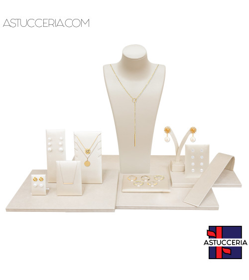 Vetrina Per Gioielleria Linea LUXURY 12 Pezzi Similpelle Fibra Beige Oro