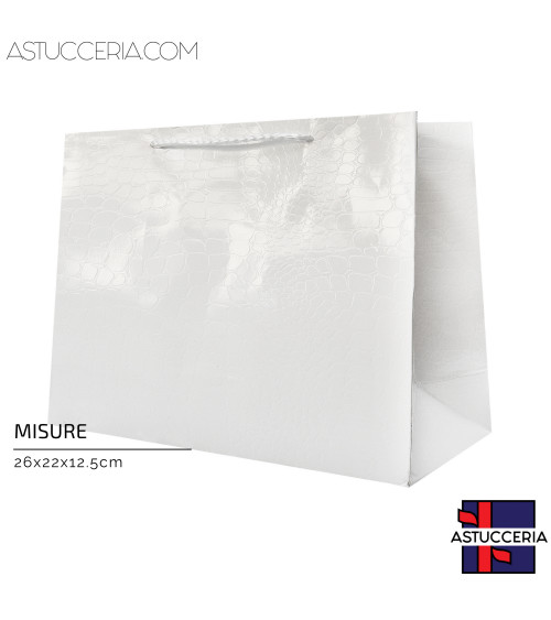 Busta Shopper Di Carta Linea CROCCO 26x22x12,5cm 12 pezzi Bianco